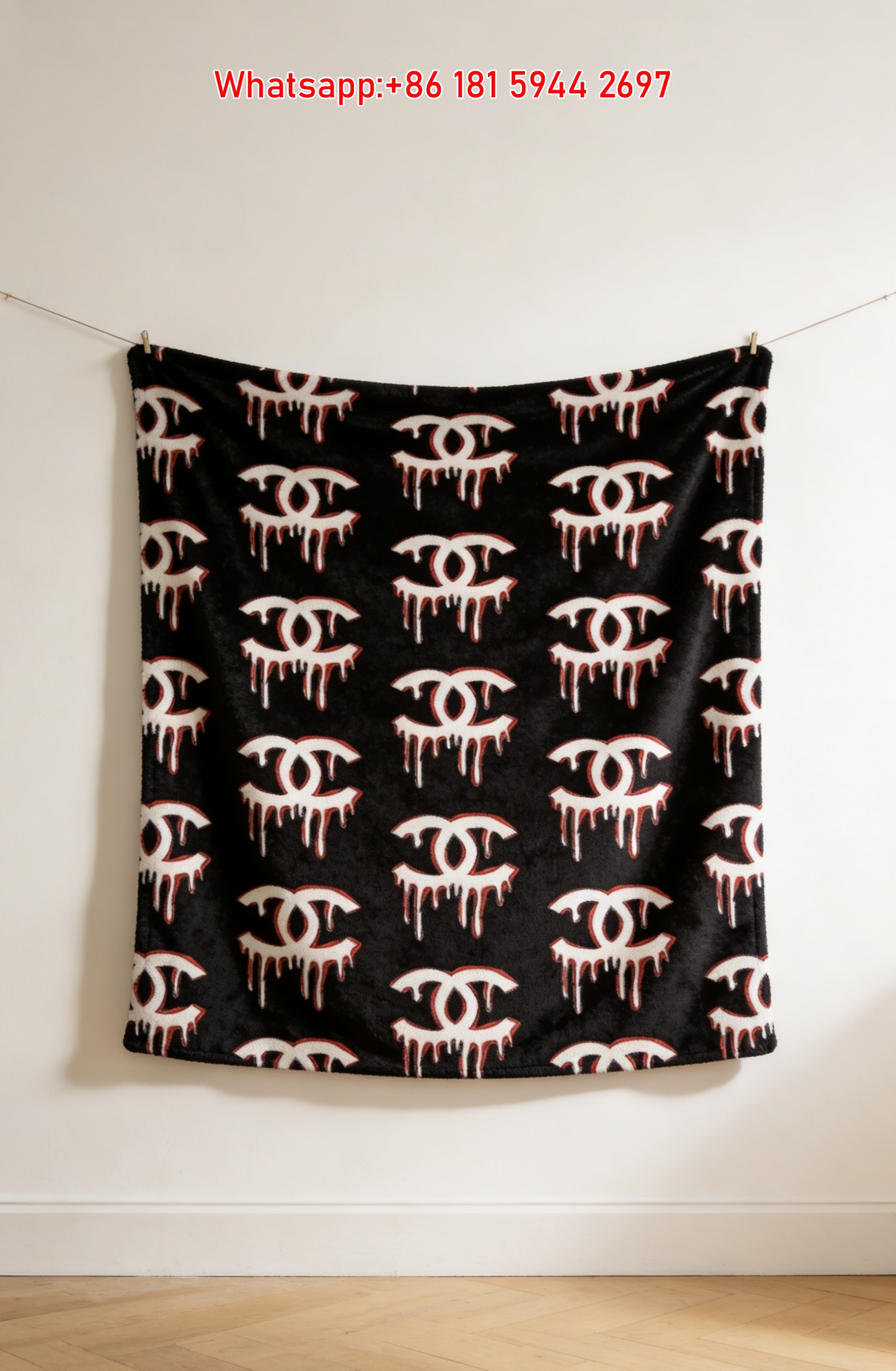 Chanel Blood Drip CC Logo Flannel Throw Blanket IMG_7096